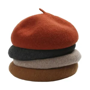 Baudelaire Knitted Wool Beret stylish boater hat with ribbon on model