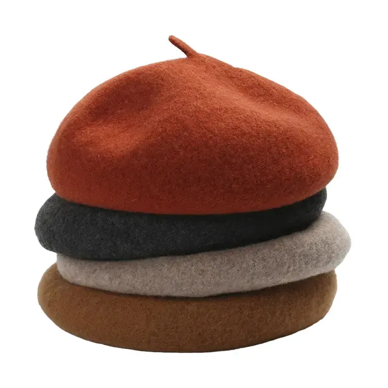 Baudelaire Knitted Wool Beret stylish boater hat with ribbon on model