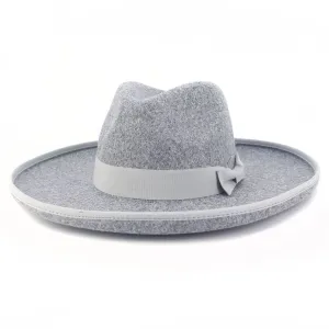 Bauh Wide Brimmed Wool Fedora Hat boater hat with bow in beach sunlight