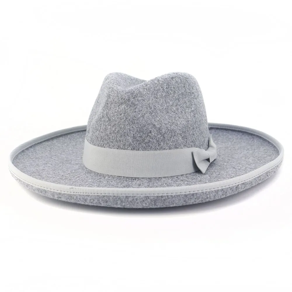 Bauh Wide Brimmed Wool Fedora Hat boater hat with bow in beach sunlight