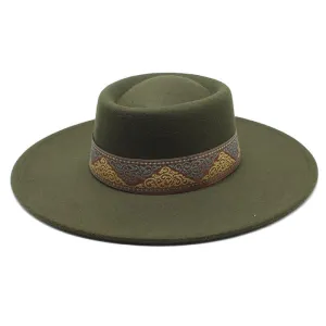 Bauhinia Wide-Brimmed Porkpie Hat stylish boater hat with ribbon on model