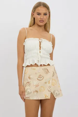 Beige Abstract Mini Skort Skirt High Rise Linen Blend Lined,skirt,denim skirt,mini skirt,maxi skirt,jean skirt,skort,tennis skirt,pleated skirt,pencil skirt,bubble skirt,plisse skirt,fitted skirt,midi skirt,short skirt,short mini skirt,leather skirt,a line