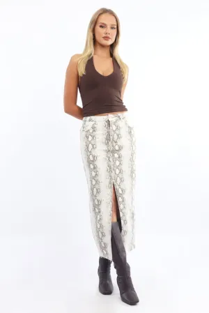 Beige Animal Print Snake Skin Skirt High Rise Front Split,skirt,denim skirt,mini skirt,maxi skirt,jean skirt,skort,tennis skirt,pleated skirt,pencil skirt,bubble skirt,plisse skirt,fitted skirt,midi skirt,short skirt,short mini skirt,leather skirt,a line s