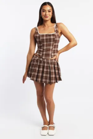 Beige Check Mini Skirt Skort Mid Rise Pleated Stretch Lining,skirt,denim skirt,mini skirt,maxi skirt,jean skirt,skort,tennis skirt,pleated skirt,pencil skirt,bubble skirt,plisse skirt,fitted skirt,midi skirt,short skirt,short mini skirt,leather skirt,a lin