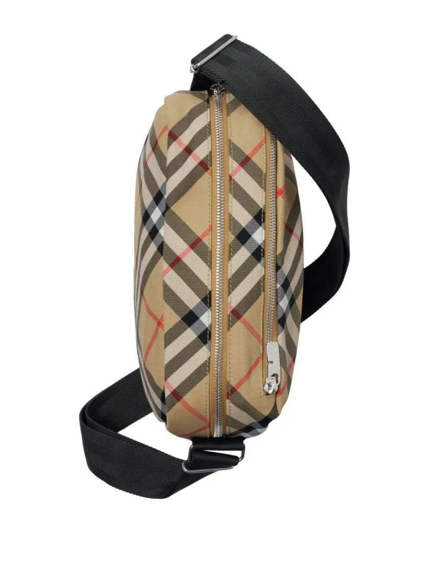 Beige Messenger Bag With Vintage Check Pattern