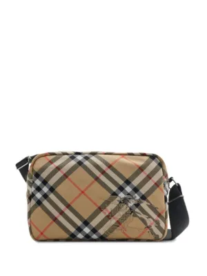 Beige Messenger Bag With Vintage Check Pattern stylish bucket bags