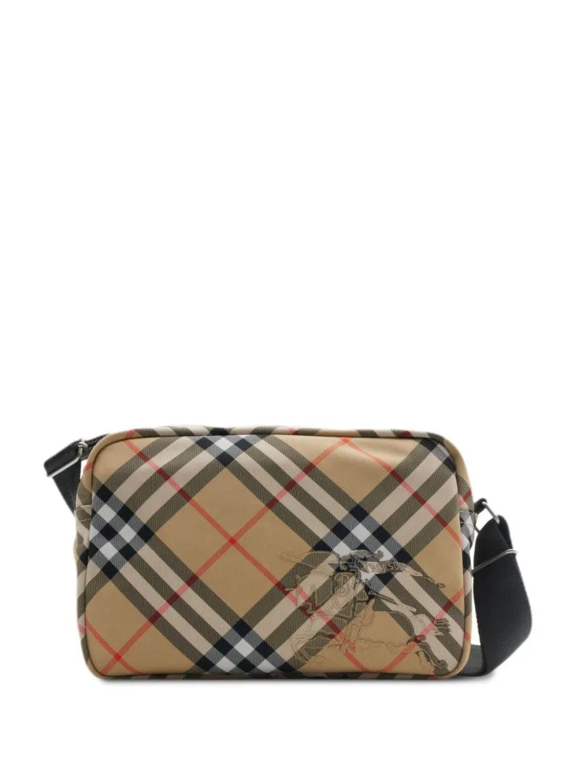 Beige Messenger Bag With Vintage Check Pattern stylish bucket bags
