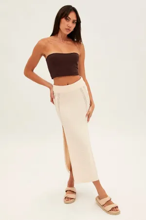 Beige Midi Skirt Knit Front Split,skirt,denim skirt,mini skirt,maxi skirt,jean skirt,skort,tennis skirt,pleated skirt,pencil skirt,bubble skirt,plisse skirt,fitted skirt,midi skirt,short skirt,short mini skirt,leather skirt,a line skirt,Split skirt
