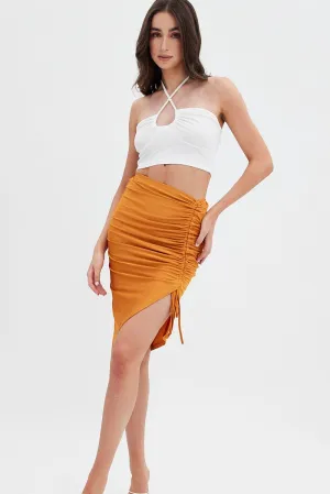 Beige Ruched Midi Skirt,skirt,denim skirt,mini skirt,maxi skirt,jean skirt,skort,tennis skirt,pleated skirt,pencil skirt,bubble skirt,plisse skirt,fitted skirt,midi skirt,short skirt,short mini skirt,leather skirt,a line skirt,Split skirt