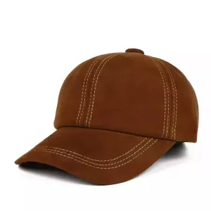 Bellingham Vintage Genuine Leather Baseball Cap boater hat with bow in beach sunlight