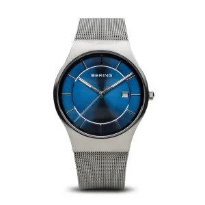 Bering Classic Brushed Silver Blue Watch 