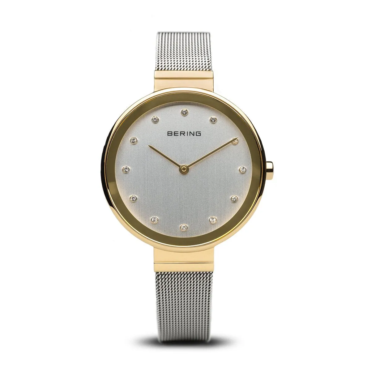 Bering Classic Polished Gold Silver Mesh Watch 