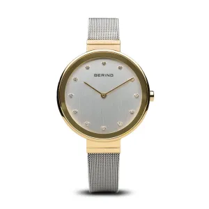 Bering Classic Polished Gold Silver Mesh Watch 