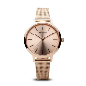 Bering Classic Polished Rose Gold 34mm Mesh Watch 