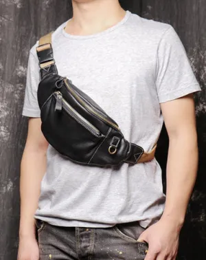 Best Black Leather Fanny Pack Men's Black Chest Bag Best Hip Bag Waist Bag For Men Black