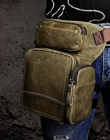Biker Mens Leather Drop Leg Bag Waist Bag Belt Pouch Pack Side Bag for Men Vintage Brown