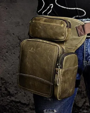 Biker Mens Leather Drop Leg Bag Waist Bag Belt Pouch Pack Side Bag for Men Vintage Brown