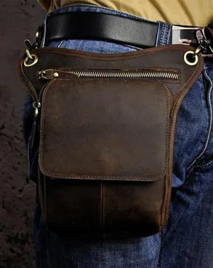 Biker Mens Leather Drop Leg Bags Waist Bag Belt Pouch Pack Sides Bags for Men Vintage Brown
