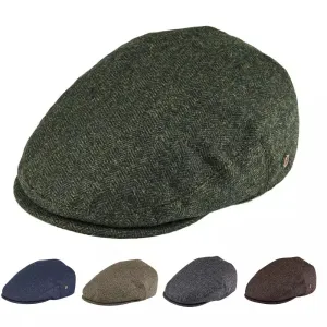 Birmingham Herringbone Wool Flat Cap stylish boater hat with ribbon on model