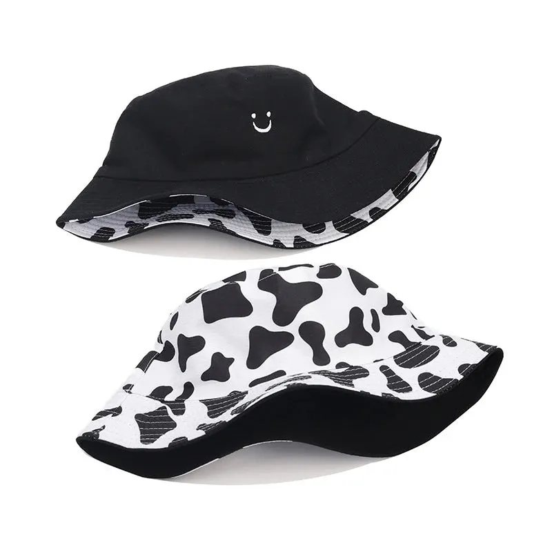 Black & White Cow Print Reversible Bucket Hat