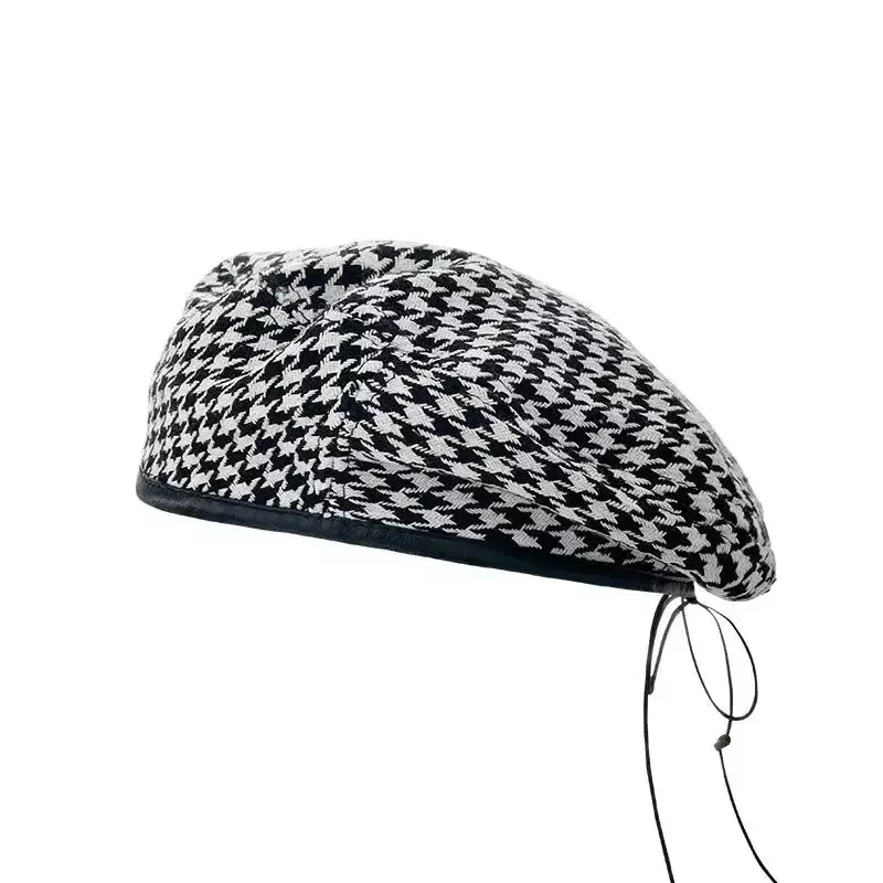 Black & White Houndstooth French Beret