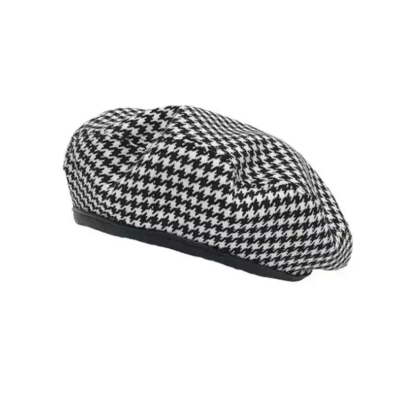 Black & White Houndstooth French Beret