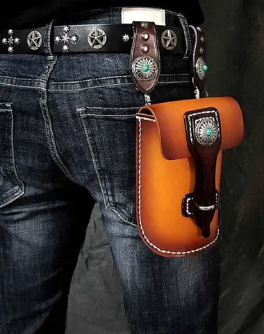 Black Badass Mens Leather Waist Bag Side Bag Brown Belt Bag Belt Pouch Purse for Men Tan