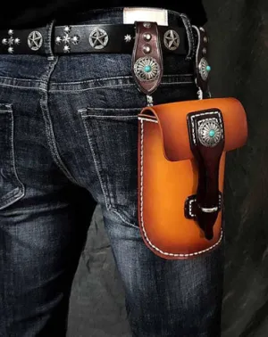 Black Badass Mens Leather Waist Bag Side Bag Brown Belt Bag Belt Pouch Purse for Men Tan