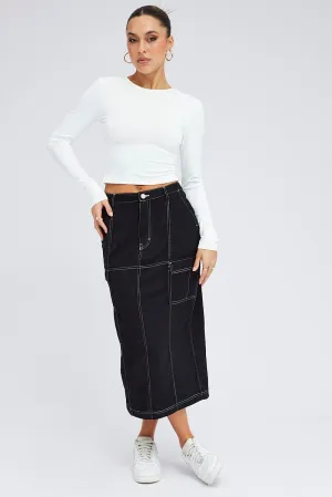 Black Cargo Skirt Mid Rise Contrast Detail Utility,skirt,denim skirt,mini skirt,maxi skirt,jean skirt,skort,tennis skirt,pleated skirt,pencil skirt,bubble skirt,plisse skirt,fitted skirt,midi skirt,short skirt,short mini skirt,leather skirt,a line skirt