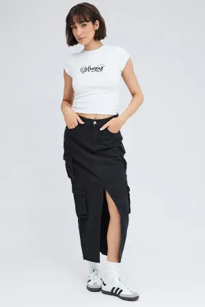 Black Cargo Skirt Mid Rise Maxi Utility Pocket Details,skirt,denim skirt,mini skirt,maxi skirt,jean skirt,skort,tennis skirt,pleated skirt,pencil skirt,bubble skirt,plisse skirt,fitted skirt,midi skirt,short skirt,short mini skirt,leather skirt,a line skir