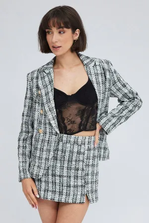 Black Check Mini Skirt High Rise A-line Front Slit Tweed,skirt,denim skirt,mini skirt,maxi skirt,jean skirt,skort,tennis skirt,pleated skirt,pencil skirt,bubble skirt,plisse skirt,fitted skirt,midi skirt,short skirt,short mini skirt,leather skirt,a line sk