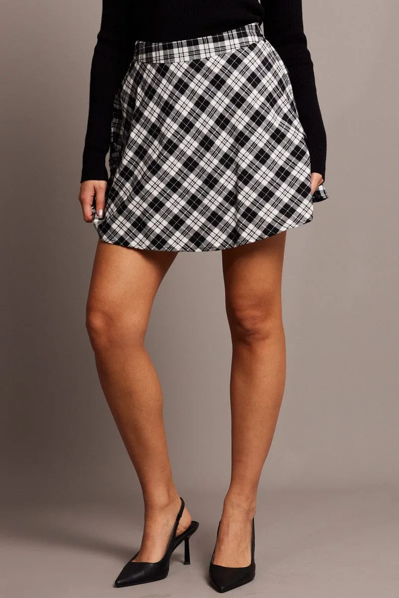 Black Check Skater Skirt Mini,skirt,denim skirt,mini skirt,maxi skirt,jean skirt,skort,tennis skirt,pleated skirt,pencil skirt,bubble skirt,plisse skirt,fitted skirt,midi skirt,short skirt,short mini skirt,leather skirt,a line skirt,Split skirt