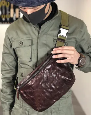 Black Cool Leather Men Fanny Pack Coffee Waist Bag Hip Pack Chest Bag Belt Bag Bumbag for Men Black