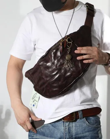 Black Cool Leather Men Fanny Pack Waist Bag Hip Pack Chest Bag Belt Bag Bumbag for Men Black