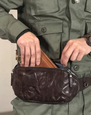 Black Cool Leather Men Fanny Pack Waist Bags Hip Pack Coffee Chest Bag Belt Bag Bumbag for Men Black