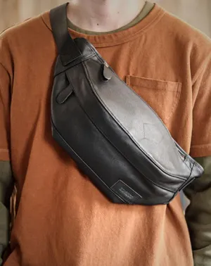 Black Cool Leather Mens Chest Bag Waist Bag Fanny Pack Hip Bag Bum Pack For Men Black