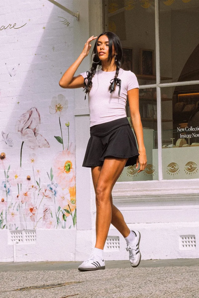 Black Flare Mini Skort Skirt,skirt,denim skirt,mini skirt,maxi skirt,jean skirt,skort,tennis skirt,pleated skirt,pencil skirt,bubble skirt,plisse skirt,fitted skirt,midi skirt,short skirt,short mini skirt,leather skirt,a line skirt