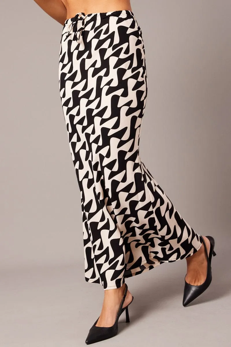 Black Geo Slip Skirt Maxi Drawstring Waist,skirt,denim skirt,mini skirt,maxi skirt,jean skirt,skort,tennis skirt,pleated skirt,pencil skirt,bubble skirt,plisse skirt,fitted skirt,midi skirt,short skirt,short mini skirt,leather skirt,a line skirt