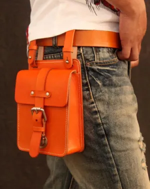 Black Handmade Brown Leather Mens Waist Bag Belt Pouch Phone Hip Bag For Men Black