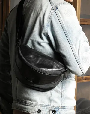 Black Handmade Leather Men Fanny Pack Small Waist Bag Hip Pack Coffee Belt Bag Bumbag for Men Black