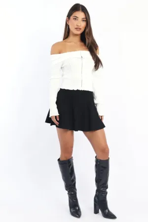 Black Knit Skater Skirt Mini Fit & Flare,skirt,denim skirt,mini skirt,maxi skirt,jean skirt,skort,tennis skirt,pleated skirt,pencil skirt,bubble skirt,plisse skirt,fitted skirt,midi skirt,short skirt,short mini skirt,leather skirt,a line skirt