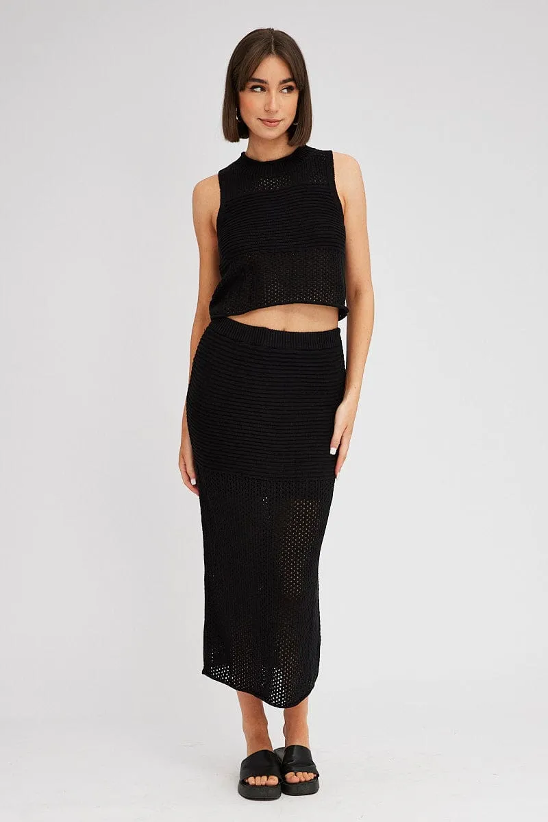 Black Knit Skirt Midi Crochet,skirt,denim skirt,mini skirt,maxi skirt,jean skirt,skort,tennis skirt,pleated skirt,pencil skirt,bubble skirt,plisse skirt,fitted skirt,midi skirt,short skirt,short mini skirt,leather skirt,a line skirt,Split skirt