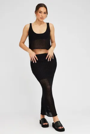 Black Knit Skirt Midi Crochet,skirt,denim skirt,mini skirt,maxi skirt,jean skirt,skort,tennis skirt,pleated skirt,pencil skirt,bubble skirt,plisse skirt,fitted skirt,midi skirt,short skirt,short mini skirt,leather skirt,a line skirt,Split skirt