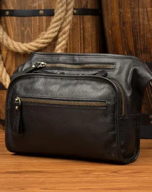 Black Leather Fanny Pack Mens Waist Bag Hip Pack Belt Bag Bumbag for Men Black