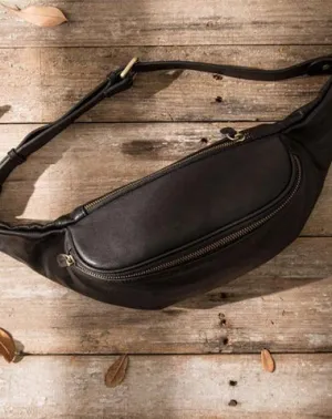 Black Leather Fanny Packs Mens Waist Bag Hip Pack Belt Bag for Men Black