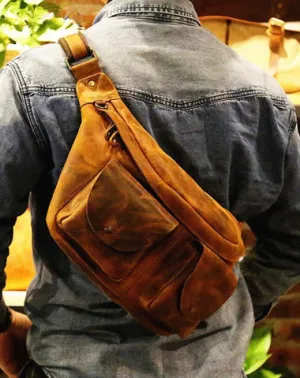 Black LEATHER MENS 10 inches FANNY PACK FOR MEN BUMBAG Sling Bag WAIST BAGS FOR MEN Dark Brown