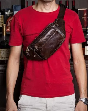 Black Leather Mens Fanny Pack Dark Brown Waist Bag Hip Pack Belt Bag Bumbag for Men Dark Brown