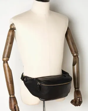 Black Leather Mens Fanny Pack Waist Bag Hip Pack Blue Belt Bag Bumbags for Men Black