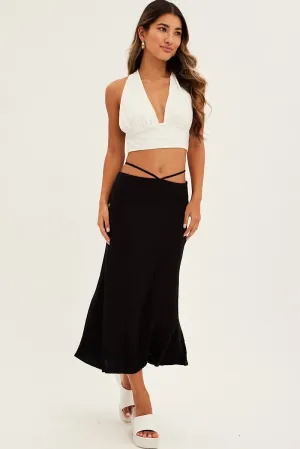 Black Linen Blend Waist Tie Slip Midi Skirt,skirt,denim skirt,mini skirt,maxi skirt,jean skirt,skort,tennis skirt,pleated skirt,pencil skirt,bubble skirt,plisse skirt,fitted skirt,midi skirt,short skirt,short mini skirt,leather skirt,a line skirt,Split ski