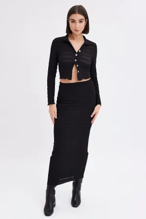 Black Maxi Skirt Bodycon Textured Jersey,skirt,denim skirt,mini skirt,maxi skirt,jean skirt,skort,tennis skirt,pleated skirt,pencil skirt,bubble skirt,plisse skirt,fitted skirt,midi skirt,short skirt,short mini skirt,leather skirt,a line skirt,Split skirt
